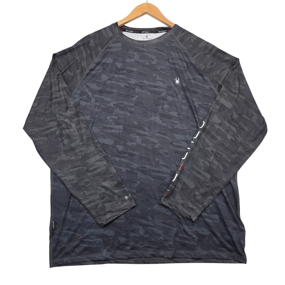 Spyder Swim Mens XL Rash Guard Long Sleeve Camo UPF 30+ Wicking Gray Shirt